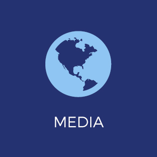 Graphic of globe with Media text